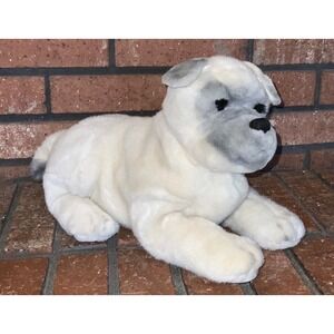 Vintage Dakin Huggables 14" Cream Grey Dog Plush Realistic Stuffed Animal Puppy